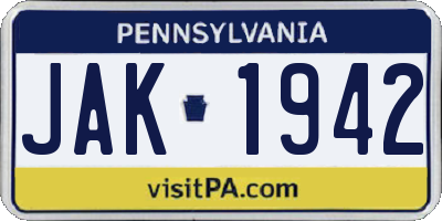 PA license plate JAK1942