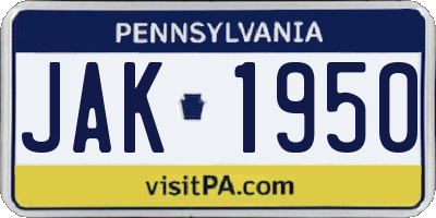 PA license plate JAK1950