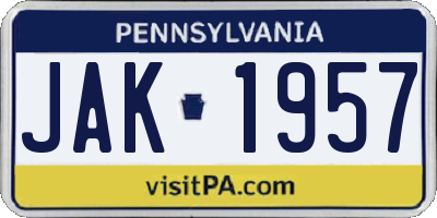 PA license plate JAK1957