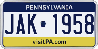 PA license plate JAK1958
