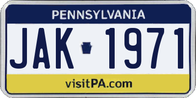 PA license plate JAK1971
