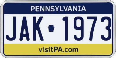PA license plate JAK1973