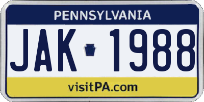 PA license plate JAK1988