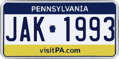PA license plate JAK1993