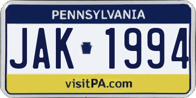 PA license plate JAK1994