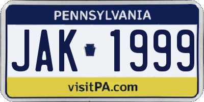 PA license plate JAK1999