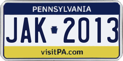 PA license plate JAK2013