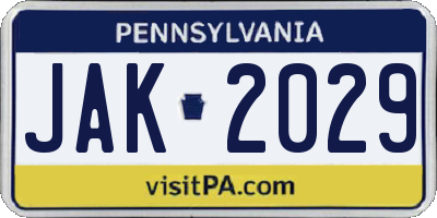 PA license plate JAK2029