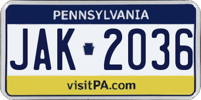 PA license plate JAK2036