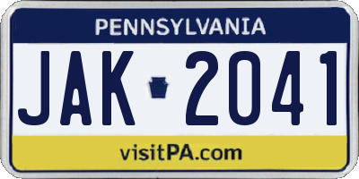 PA license plate JAK2041