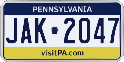 PA license plate JAK2047