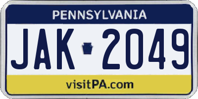 PA license plate JAK2049