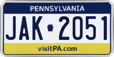 PA license plate JAK2051