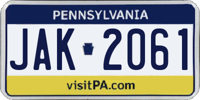 PA license plate JAK2061