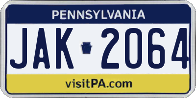 PA license plate JAK2064