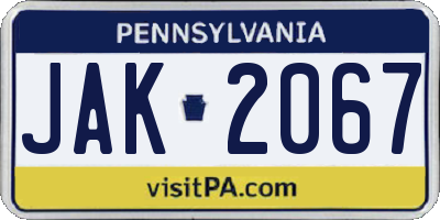 PA license plate JAK2067