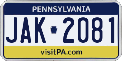 PA license plate JAK2081