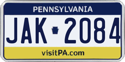 PA license plate JAK2084