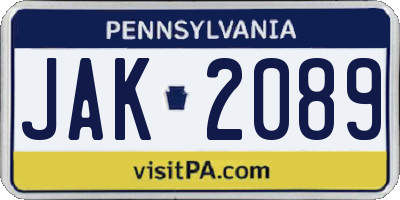 PA license plate JAK2089