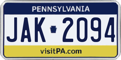 PA license plate JAK2094