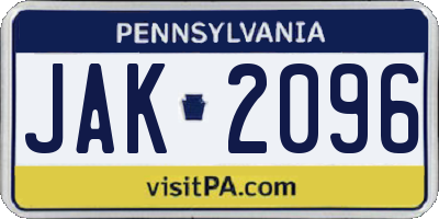 PA license plate JAK2096