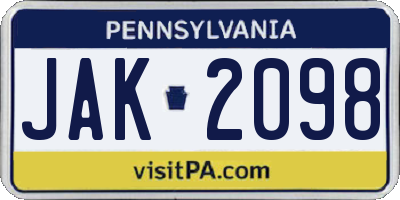 PA license plate JAK2098