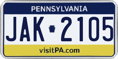 PA license plate JAK2105