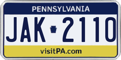 PA license plate JAK2110