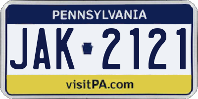 PA license plate JAK2121