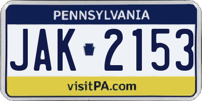 PA license plate JAK2153