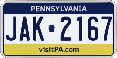 PA license plate JAK2167