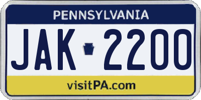 PA license plate JAK2200