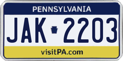 PA license plate JAK2203