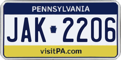 PA license plate JAK2206