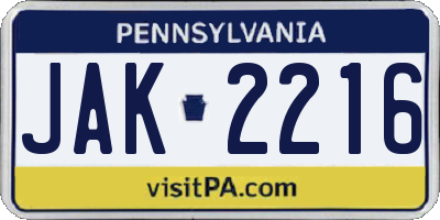 PA license plate JAK2216