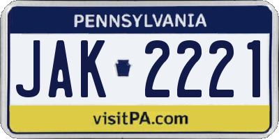 PA license plate JAK2221