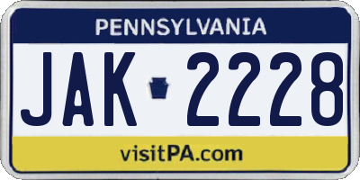 PA license plate JAK2228