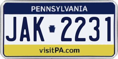 PA license plate JAK2231