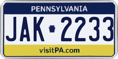 PA license plate JAK2233
