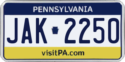 PA license plate JAK2250