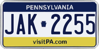 PA license plate JAK2255