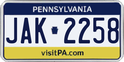 PA license plate JAK2258