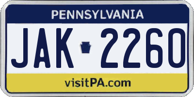 PA license plate JAK2260