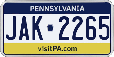 PA license plate JAK2265