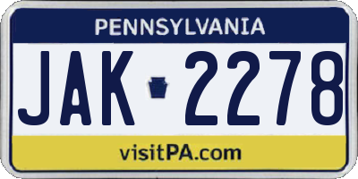 PA license plate JAK2278