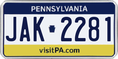 PA license plate JAK2281