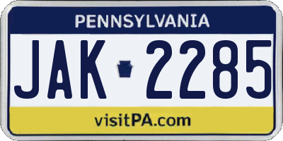 PA license plate JAK2285
