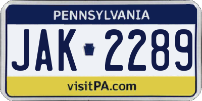 PA license plate JAK2289