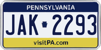 PA license plate JAK2293