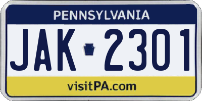 PA license plate JAK2301